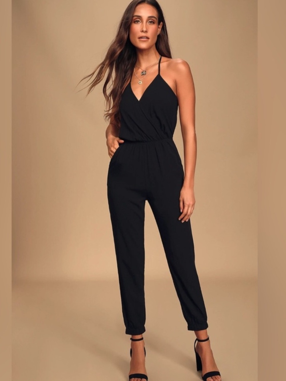 Lulus V-neck Halter Jogger Jumpsuit
